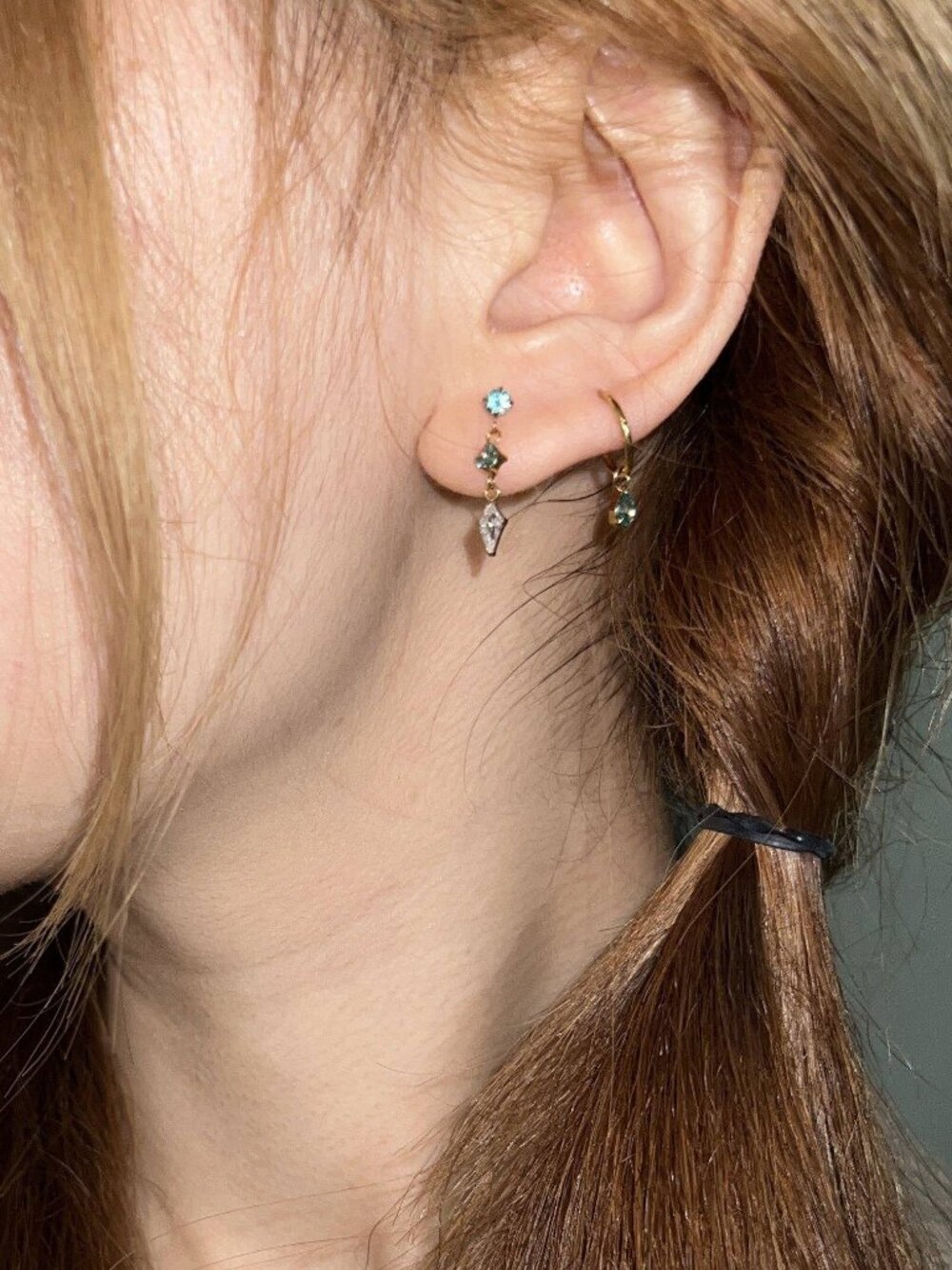 mint green teardrop earrings — dainty gold dangle earrings